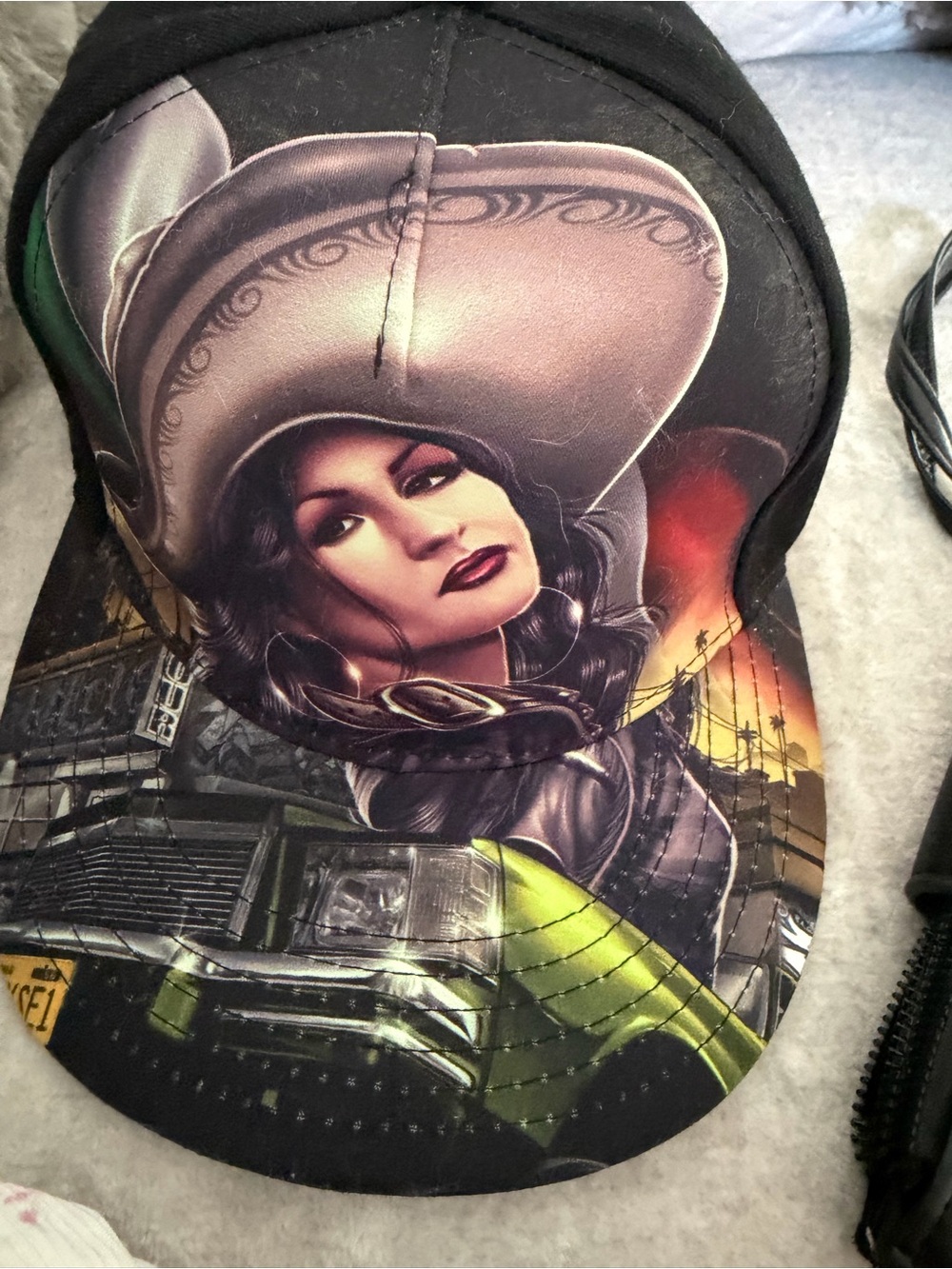 Graphic Cowboy Woman Trucker Cap - Black and Green